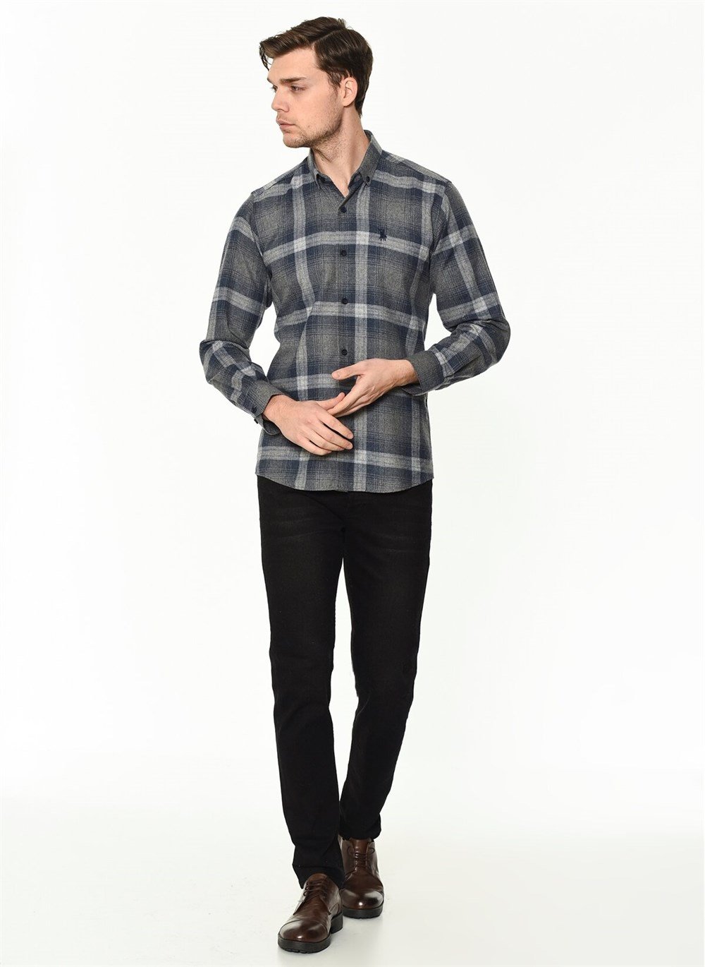 G708 DEWBERRY MEN'S SHIRT-GREY - NAVY BLUE
