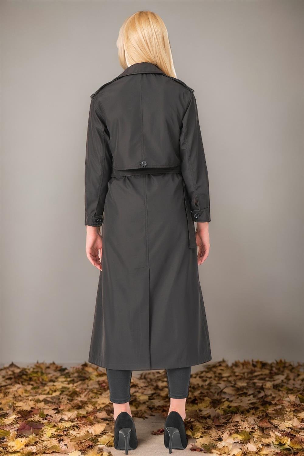 Z6674 DEWBERRY WOMEN'S TRENCH COAT-STRAIGHT BLACK