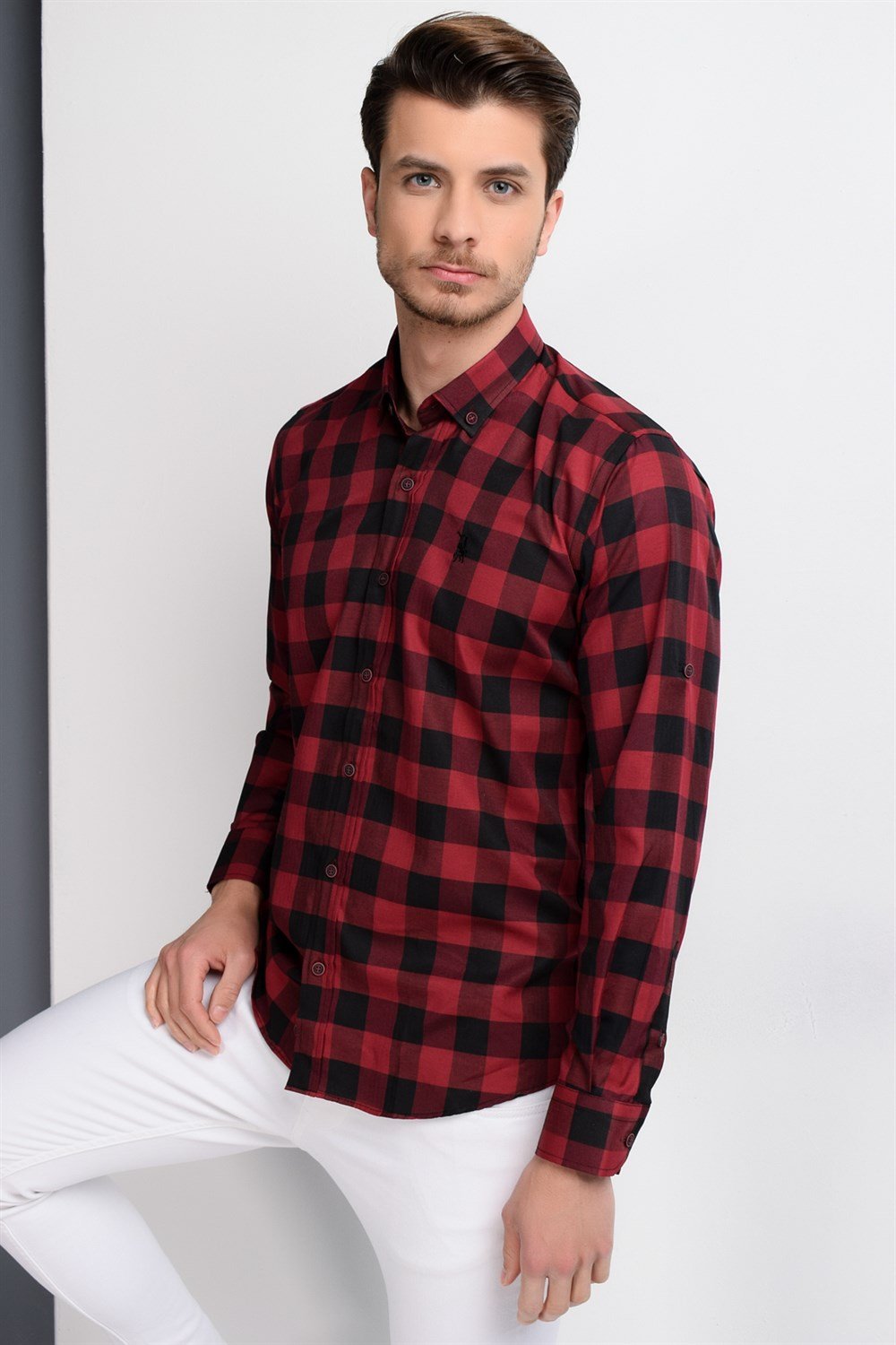 G665 DEWBERRY MEN'S SHIRT-BLACK-BURGUNDY