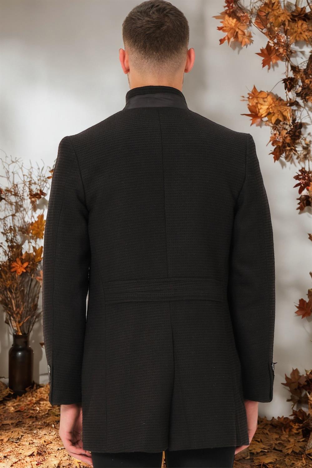 PLT8367 DEWBERRY MEN'S COAT-DARK PLAIN BLACK