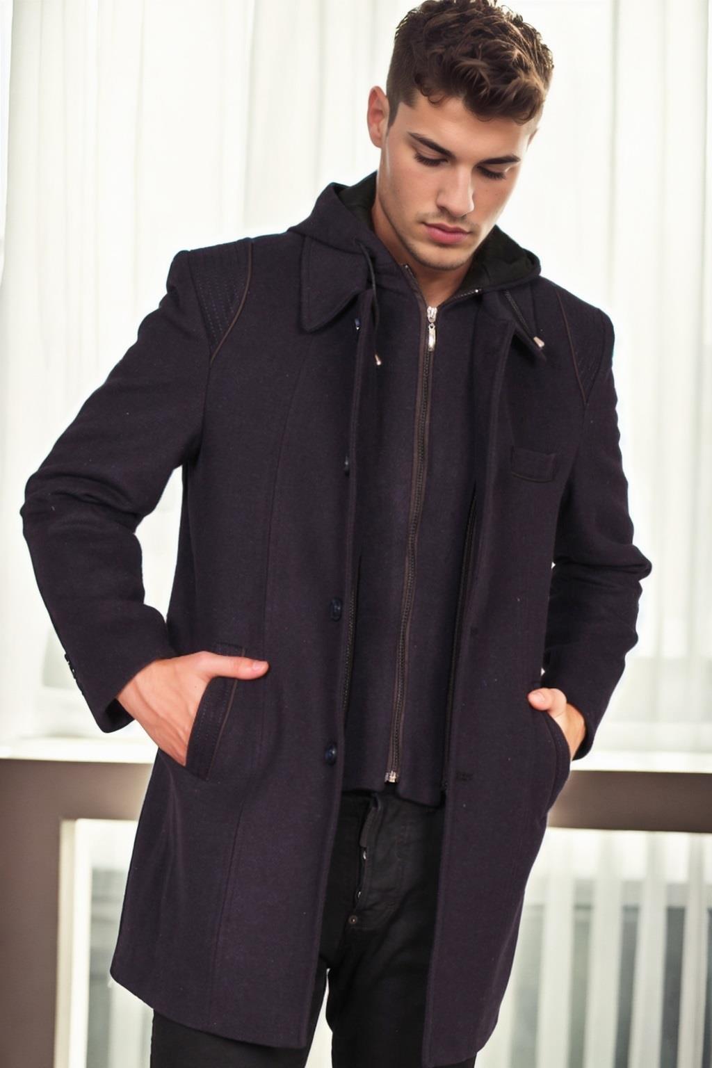 PLT9335 DEWBERRY MEN&#039;S COAT-PATTERNED NAVY BLUE