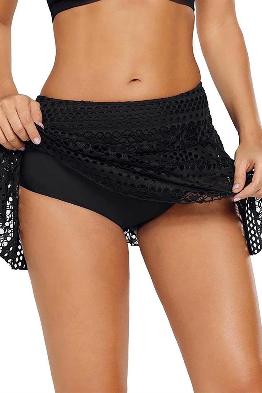 85394 Dewberry Lace Skirt Bikini Bottom-BLACK