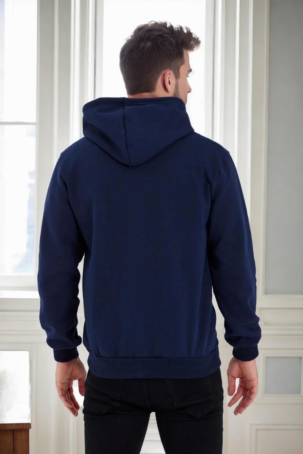 94090 Dewberry Kangaroo Pocket Hooded Zipper Mens Sweatshirt-NAVY