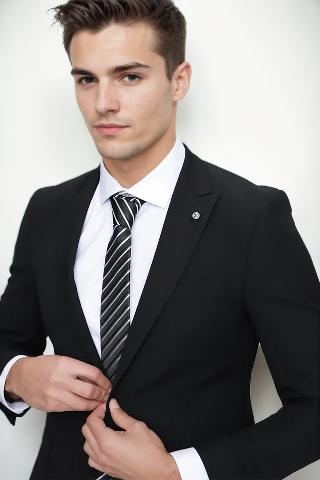 76373 Dewberry Mens Black 6 Drop Suit Set - Blazer-Trousers-BLACK