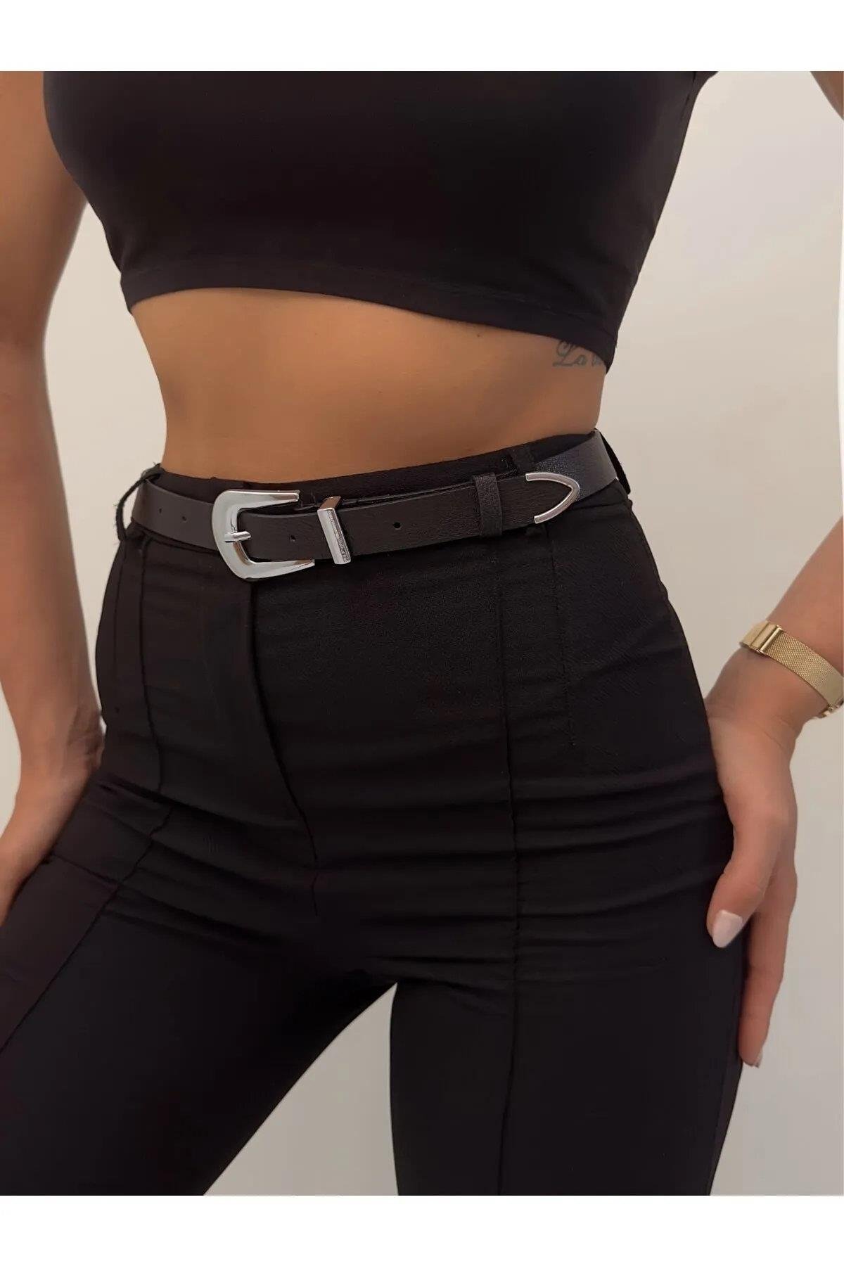 64824 Dewberry Womens Trouser Belt-BLACK-SILVER