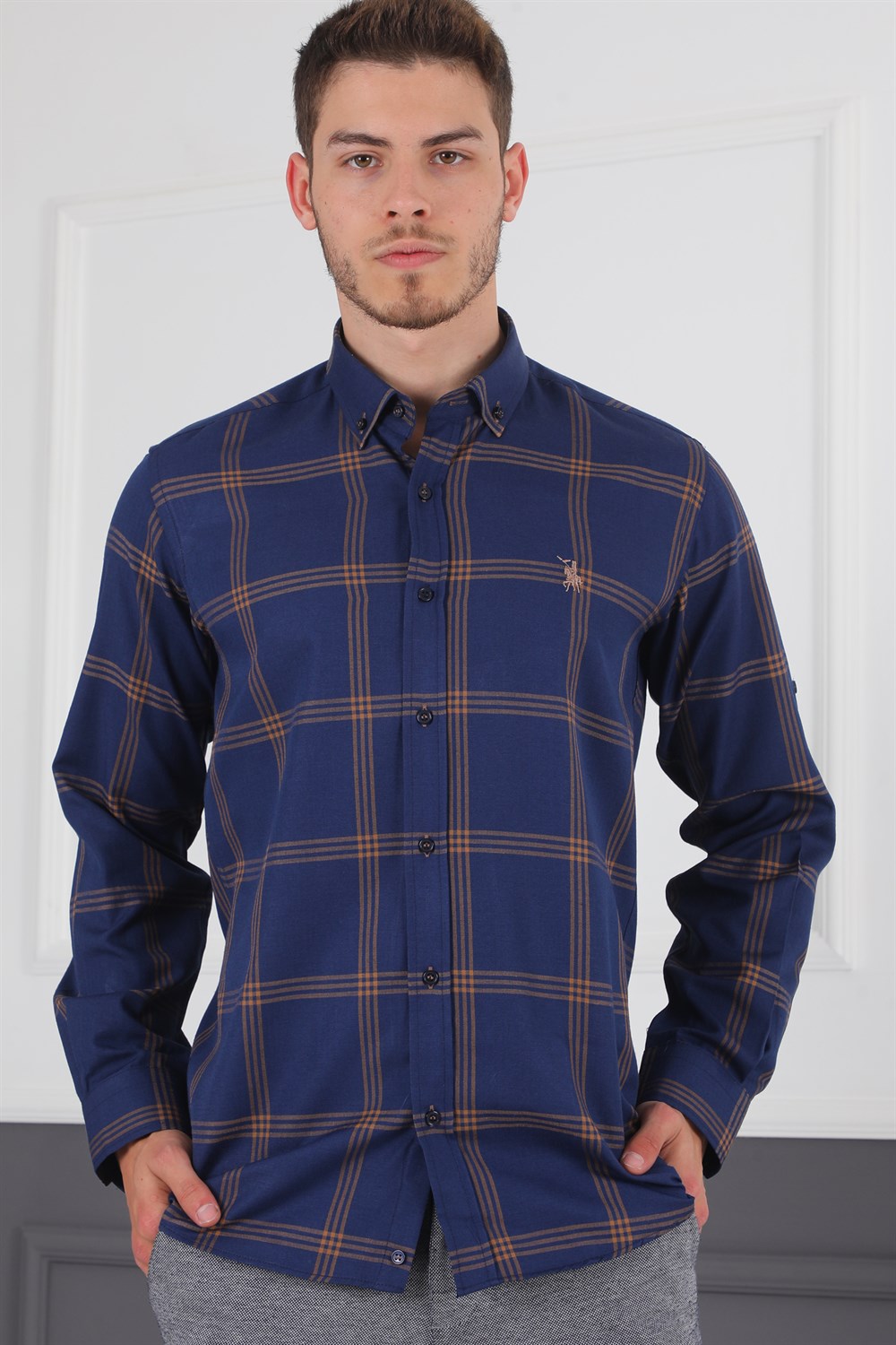 G656 DEWBERRY MEN'S SHIRT-NAVY-BROWN