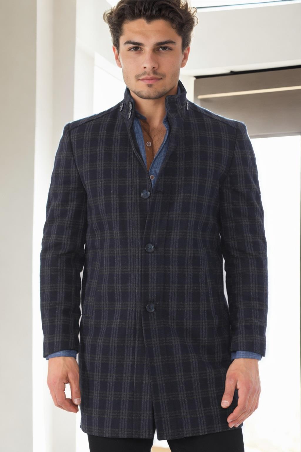 PLT8370 DEWBERRY MEN&#039;S COAT-PATTERNED NAVY BLUE-2