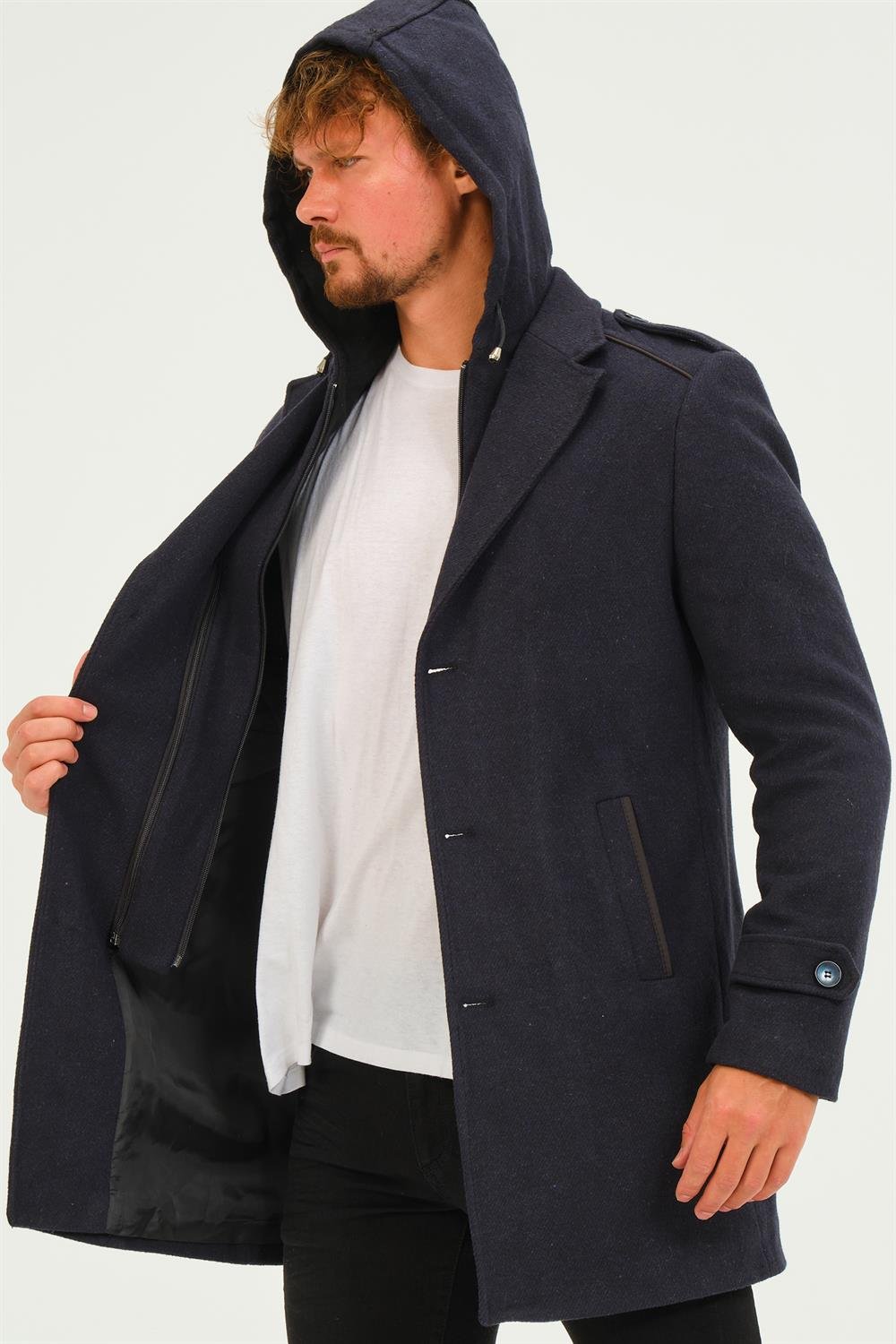 PLT8401 DEWBERRY MEN&#039;S COAT-DIAGONAL NAVY BLUE