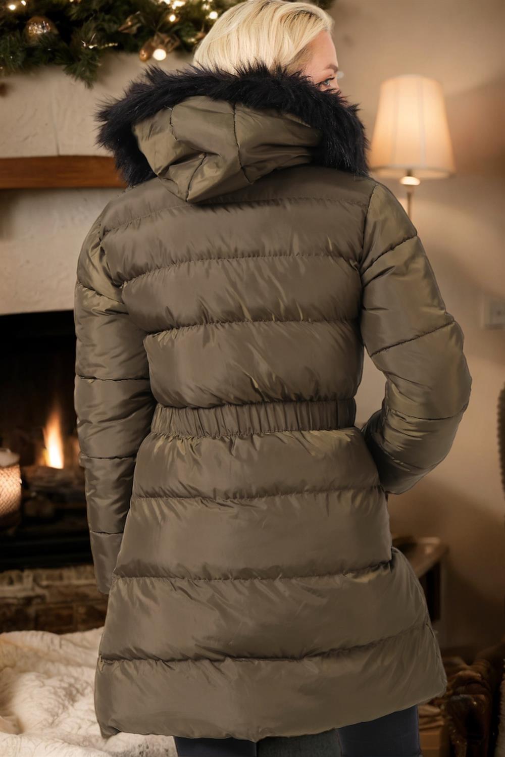 Z6764 DEWBERRY WOMEN'S COAT-PLAIN KHAKI