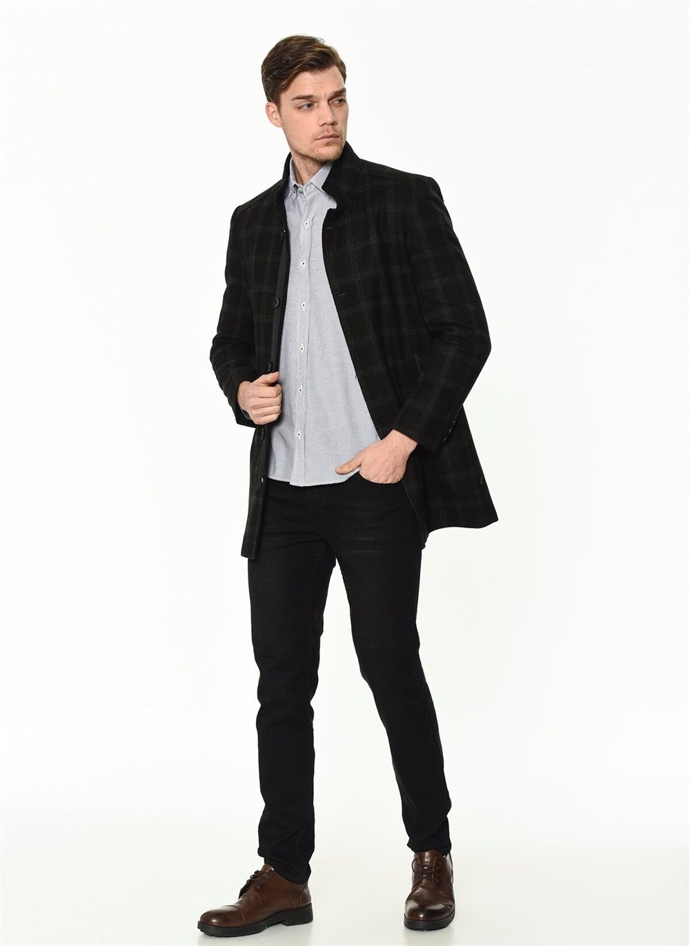 PLT8327 DEWBERRY MEN&#039;S COAT-PATTERNED NAVY BLUE