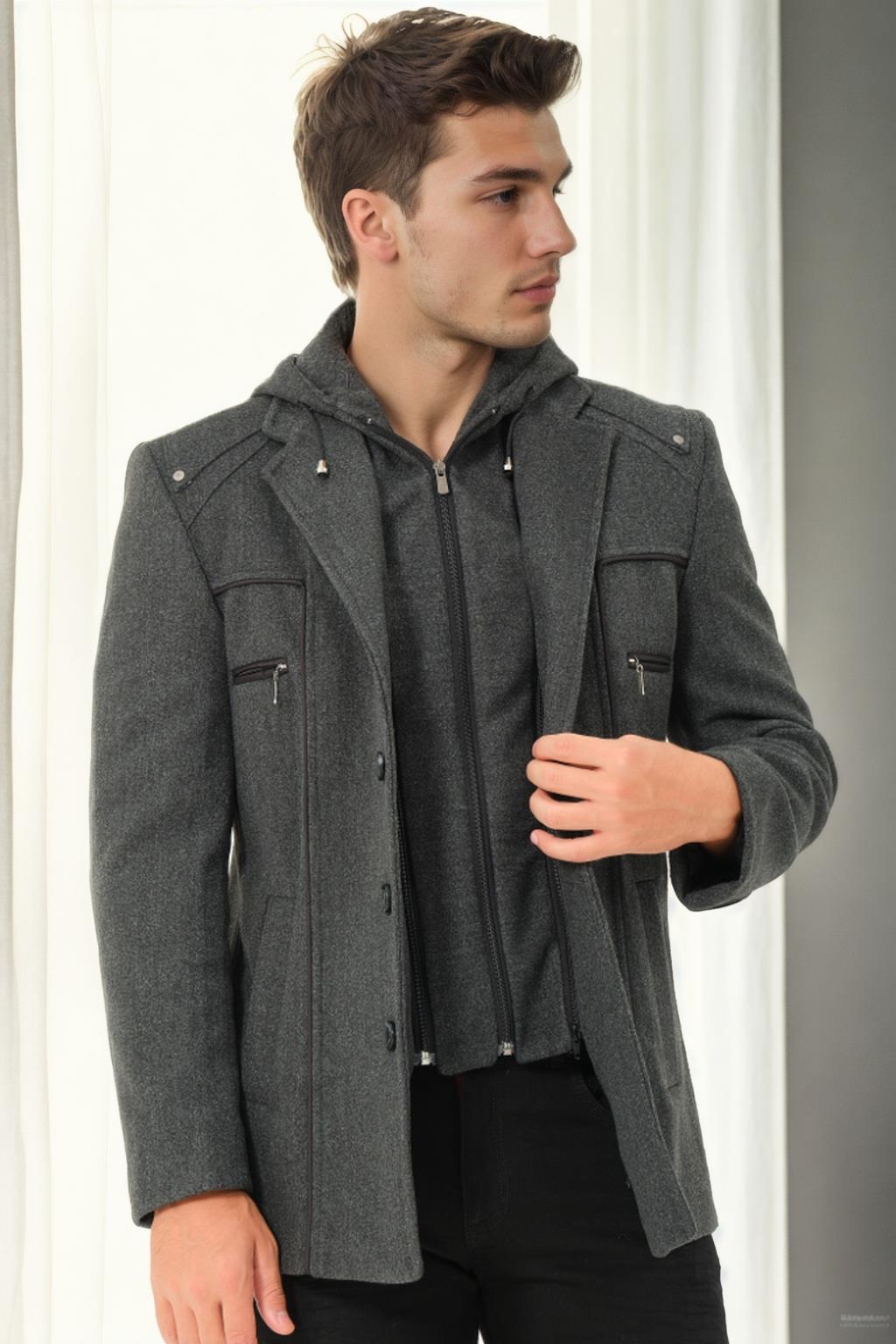 K9532 DEWBERRY MEN&#039;S COAT-PLAIN ANTHRACITE