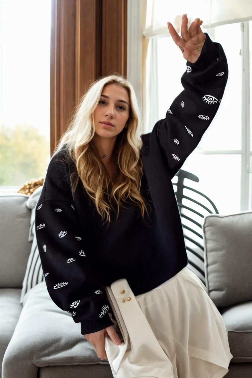 84987 Dewberry Oversize Women Sweatshirt-BLACK
