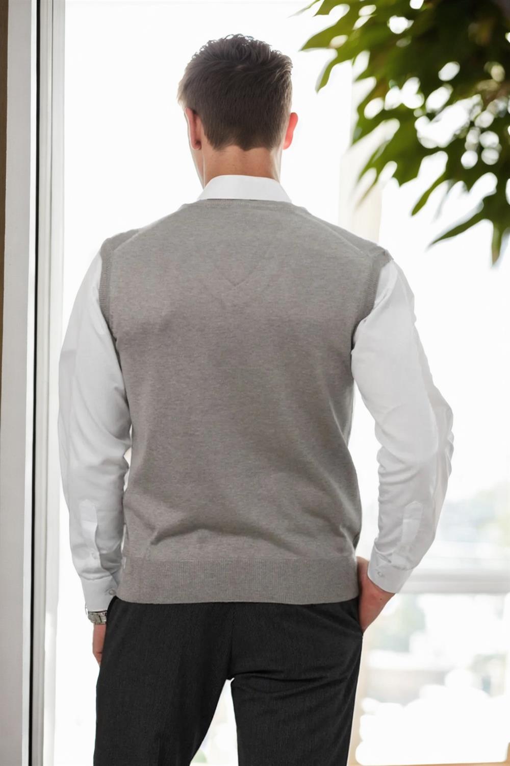 90829 Dewberry V Neck Sleeveless Knit Mens Sweater-LIGHT GREY