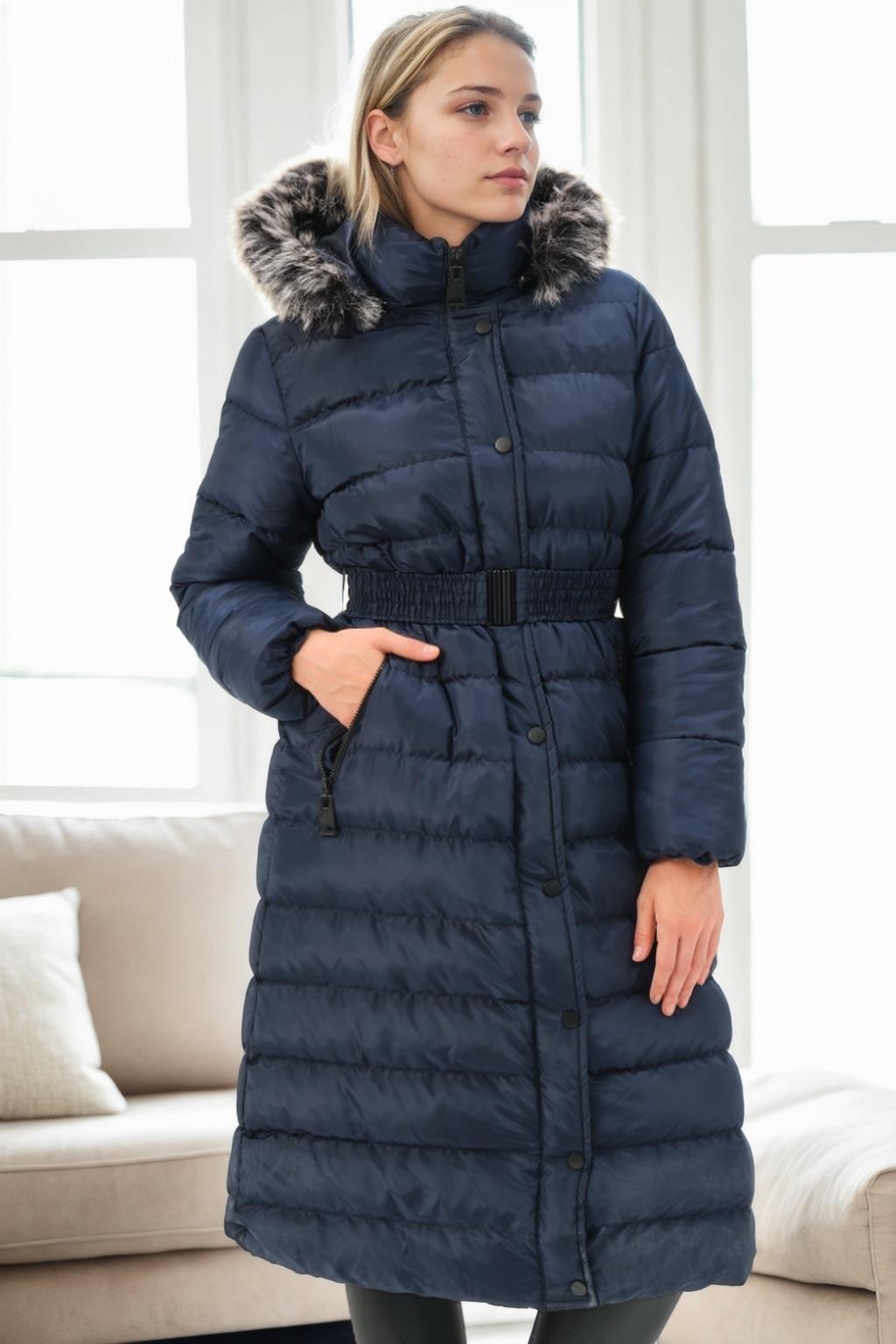 Z9779 DEWBERRY WOMEN'S COAT-NAVY BLUE