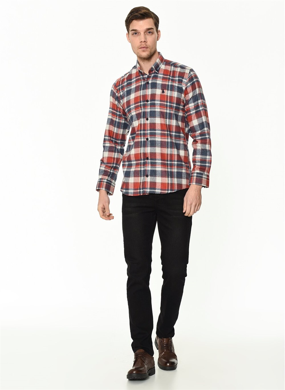 G704 DEWBERRY MEN'S SHIRT-NAVY-RED
