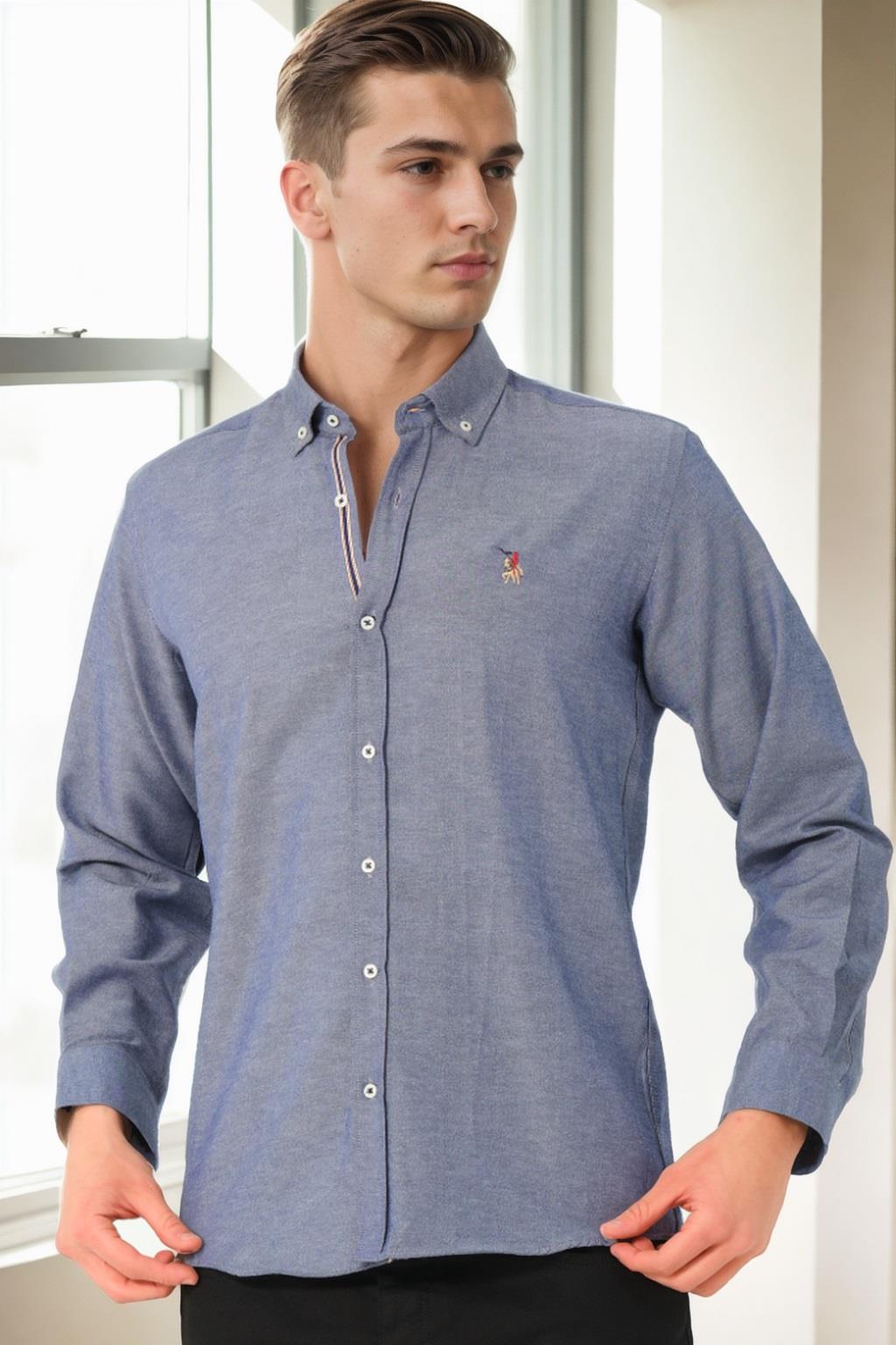 G674 DEWBERRY MEN&#039;S SHIRT-DENIM BLUE-4