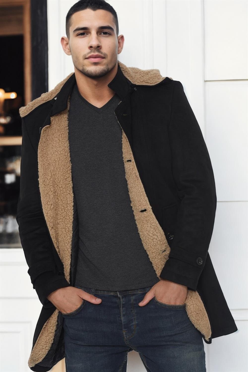 PLT9399 DEWBERRY SUEDE MEN&#039;S COAT-BLACK