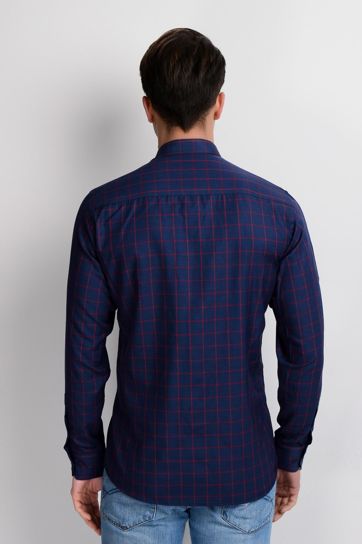 G958 DEWBERRY MEN&#039;S SHIRT-BURGUNDY-NAVY BLUE