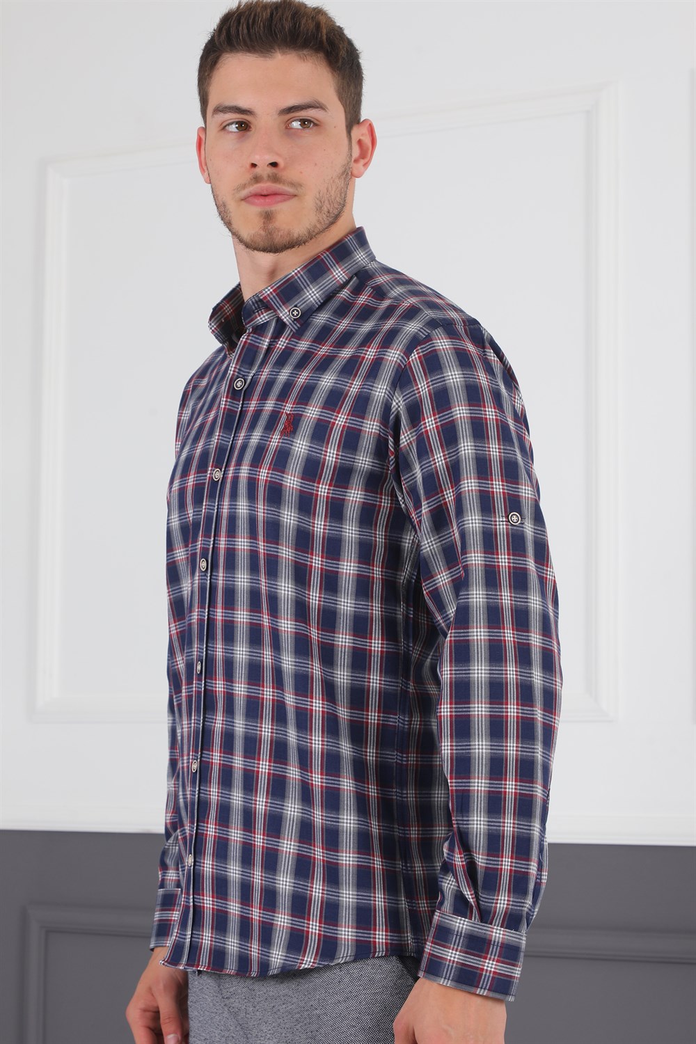 G718 DERBERRY MEN'S SHIRT-NAVY-BURGUNDY