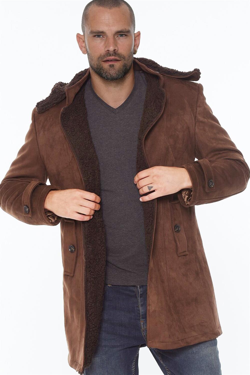 PLT8399 DEWBERRY SUEDE LOOK MEN'S COAT-OUTDOOR COFFEE