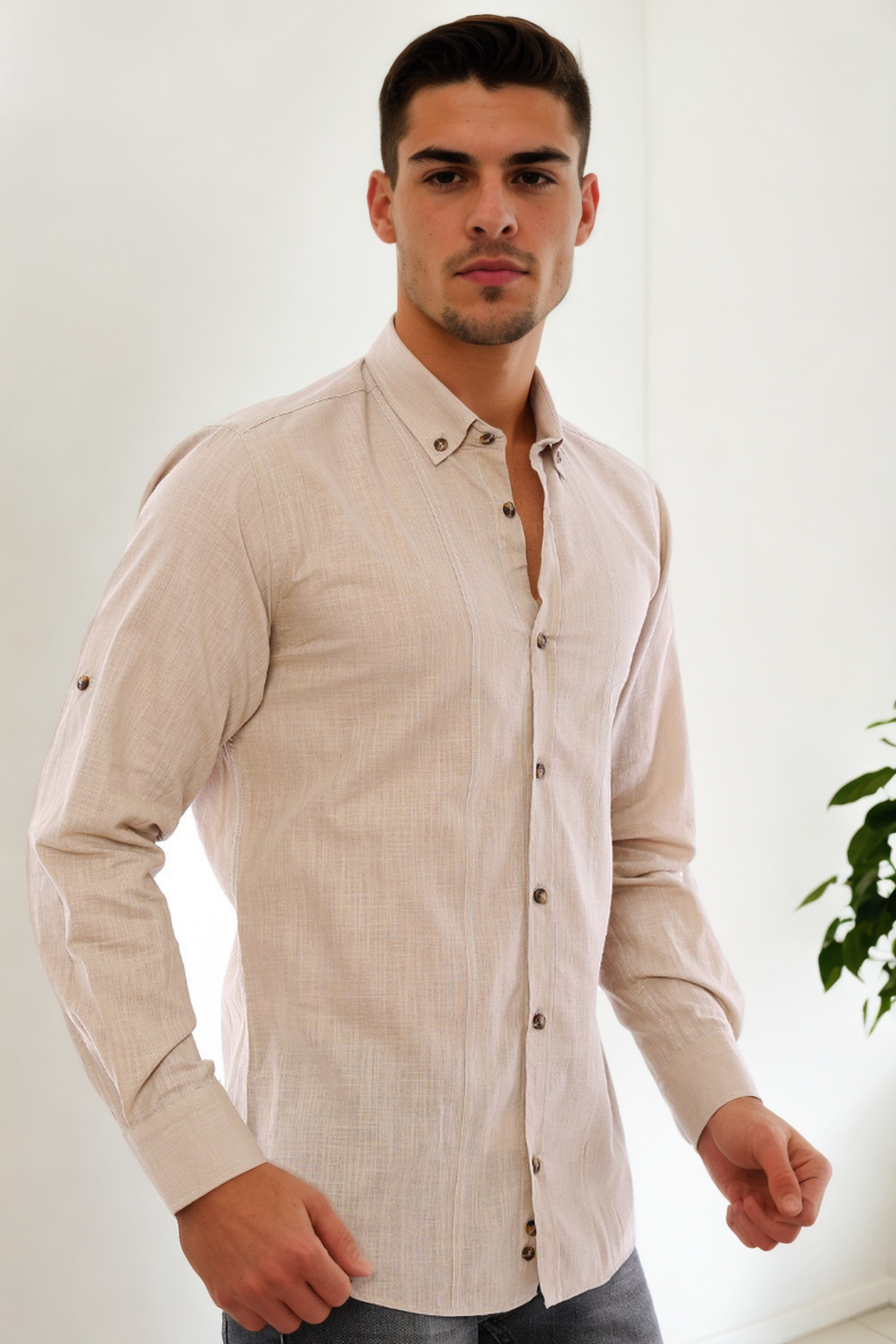 G921 DEWBERRY MEN&#039;S SHIRT-BEIGE