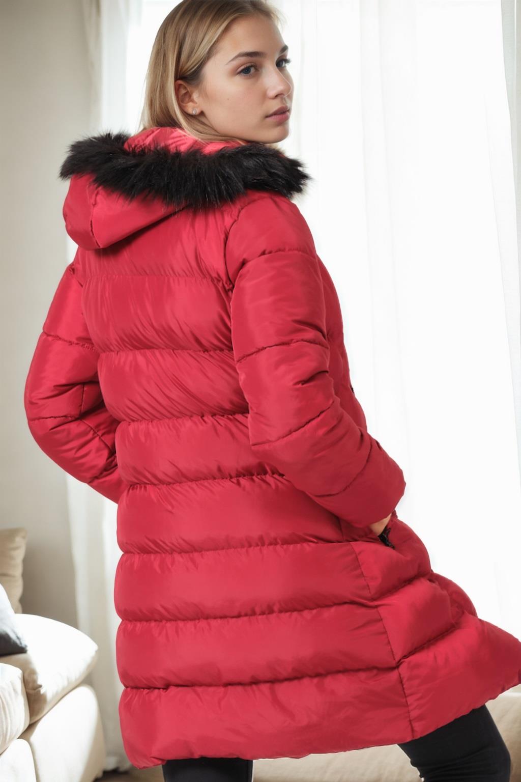 Z6760 DEWBERRY WOMEN'S COAT-PLAIN BURGUNDY