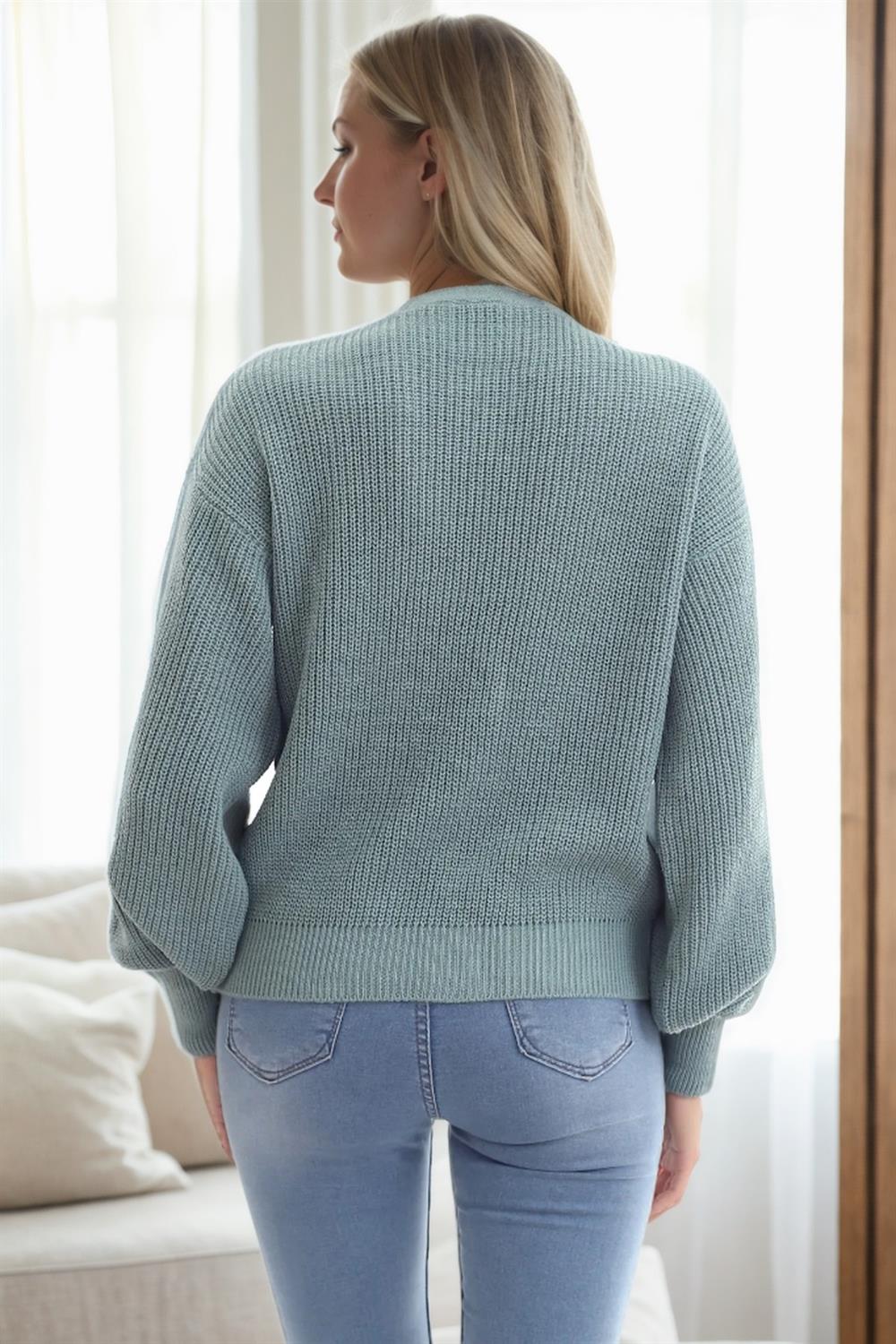 23325 Dewberry 3 Button V-Neck Women Cardigan-NEFTİ