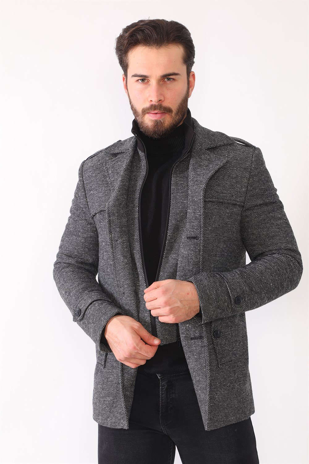 K7542 DEWBERRY MEN&#039;S COAT-DOTTED BLACK