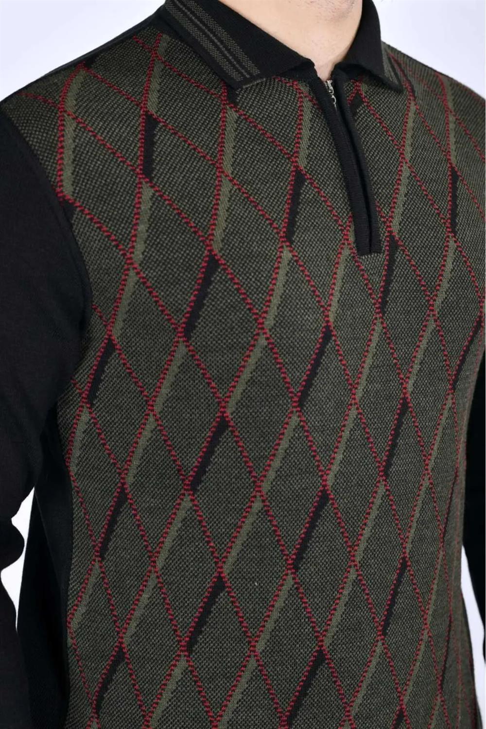 29477 Dewberry Zippered Polo Collar Mens Sweater-BLACK