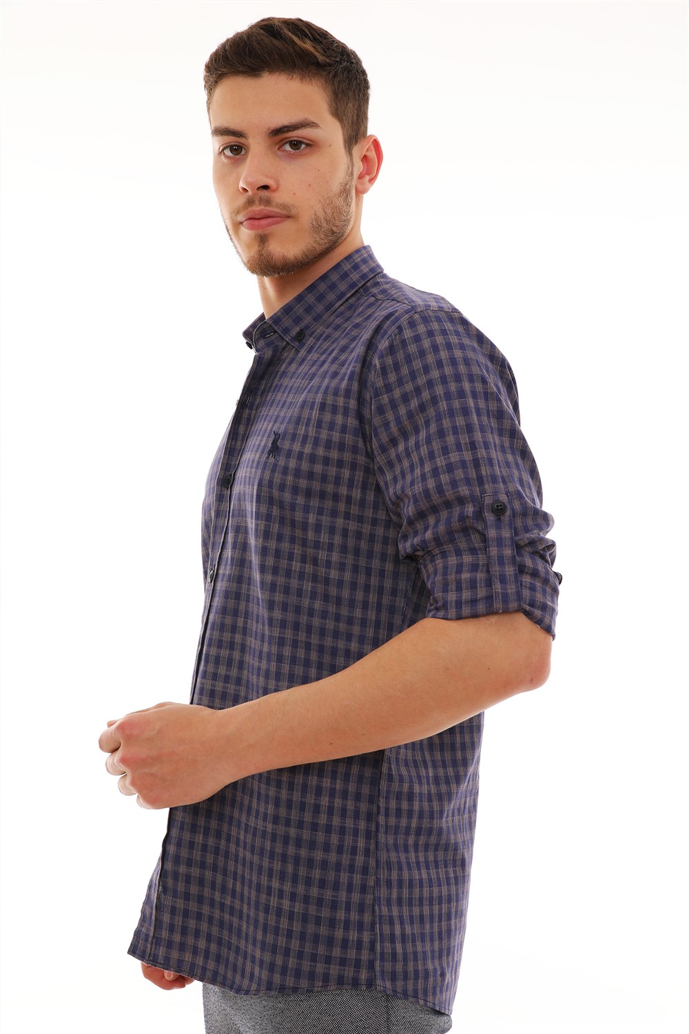 G724 DEWBERRY MEN'S SHIRT-NAVY-BROWN