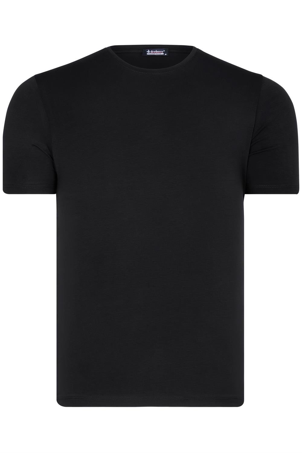 T8569 DEWBERRY BIKE COLLAR MEN'S T-SHIRT-PLAIN BLACK