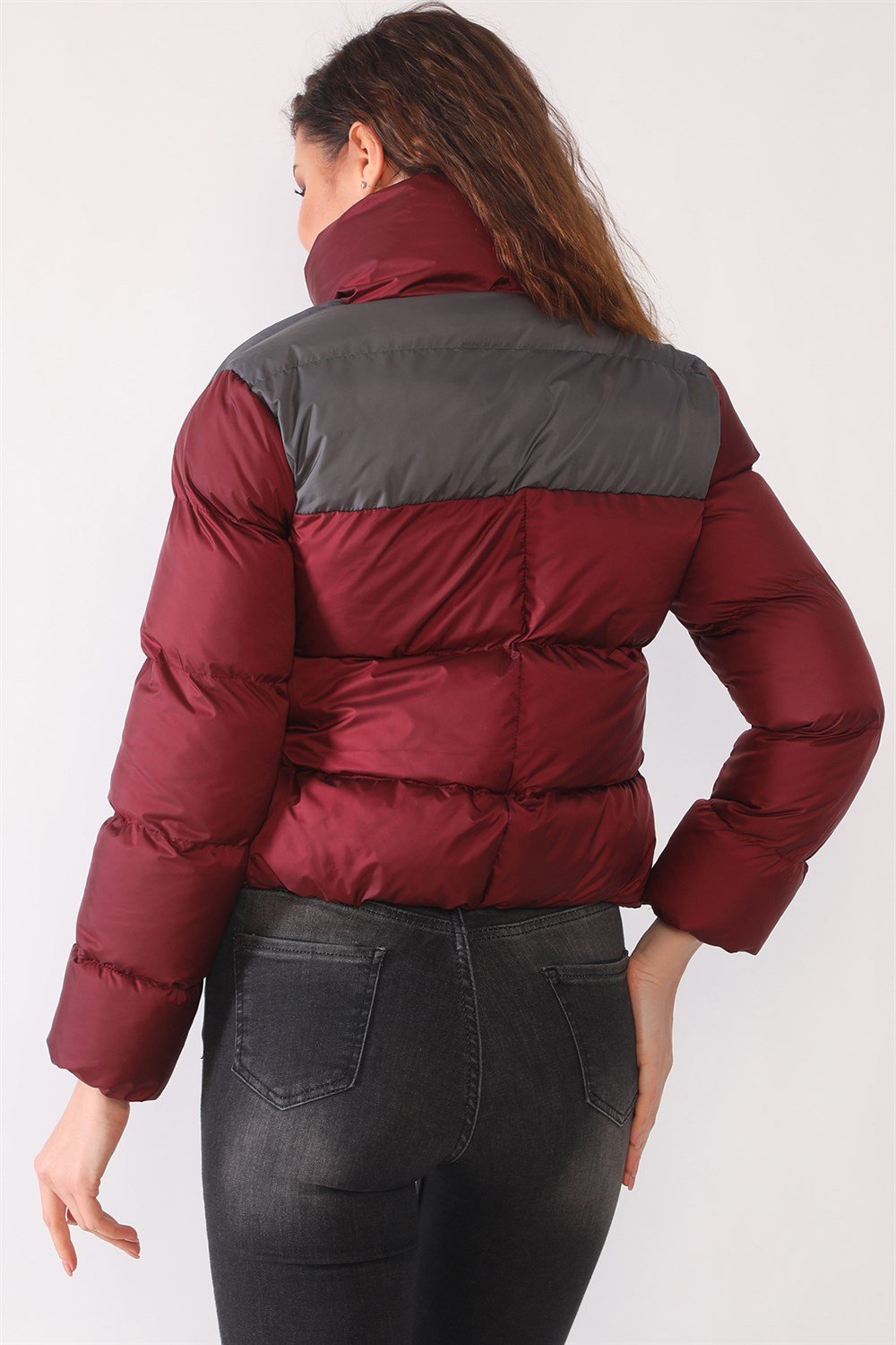 Z6649 DEWBERRY WOMEN'S COAT-BURGUNDY-ANTHRACITE