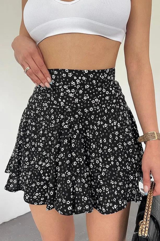 42016 Dewberry Womens Lightweight Viscose Summer Skort-BLACK-WHITE