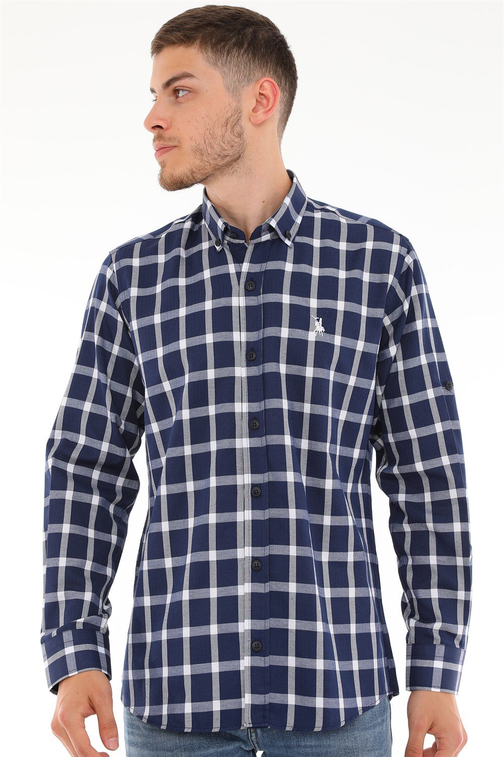 G717 DERBERRY MEN&#039;S SHIRT-NAVY - WHITE