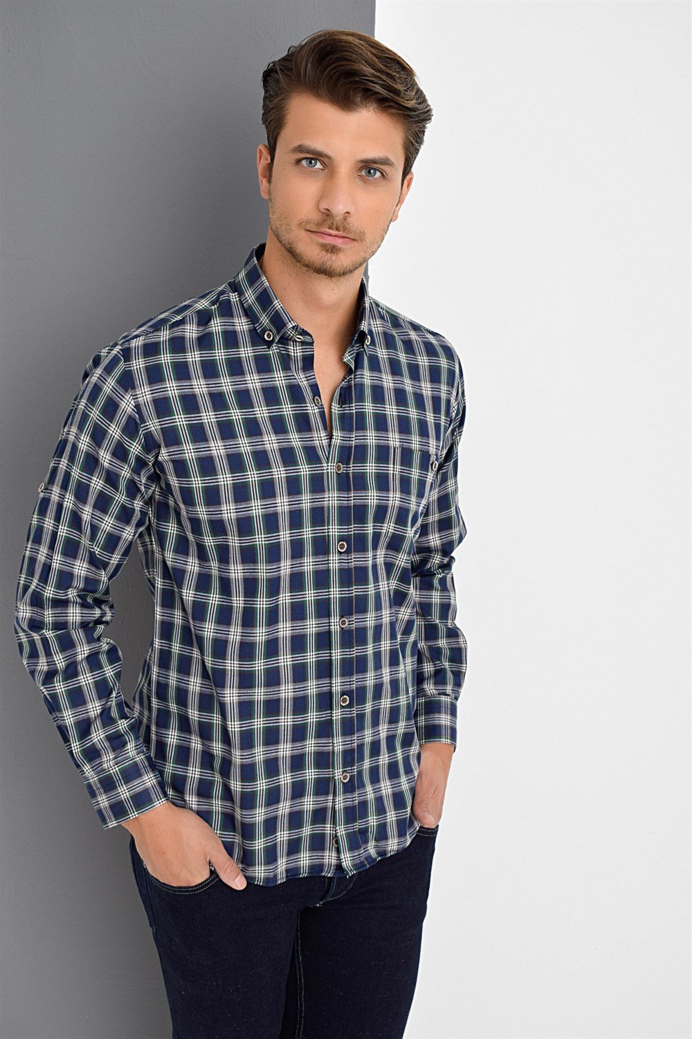 G672 DEWBERRY MEN&#039;S SHIRT-NAVY-GREEN