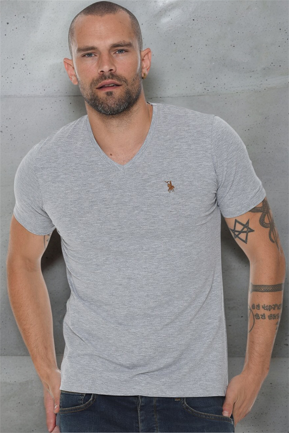 T8568 DEWBERRY V-NECK MEN'S T-SHIRT-DARK GREY