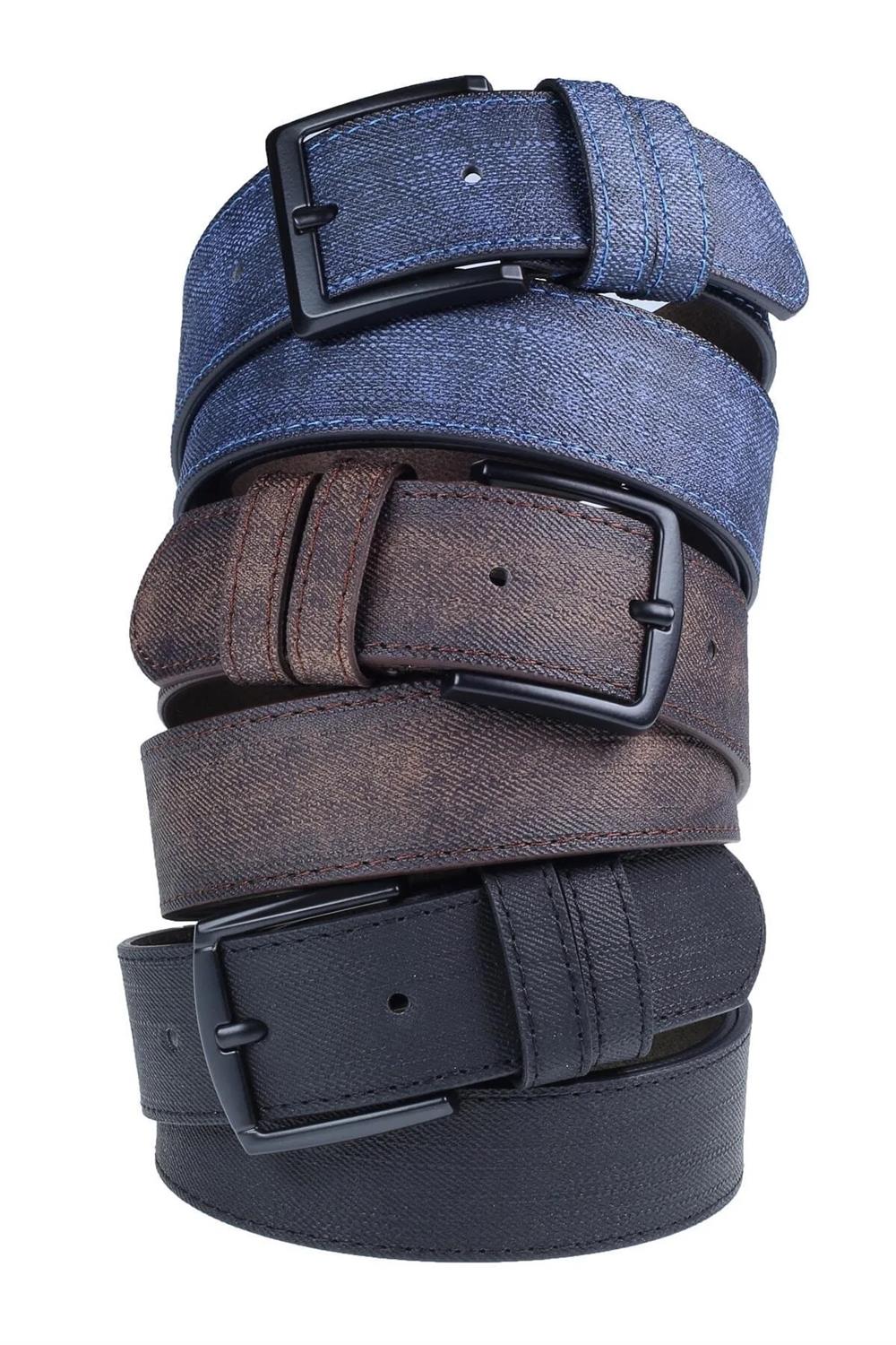 R0928 Dewberry Set Of 3 Mens Belt For Jeans And Canvas-BLACK-BROWN-NAVY