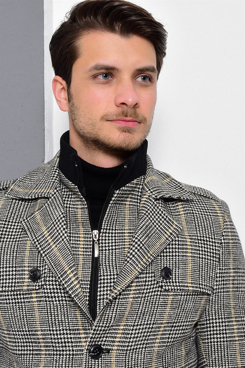 K7542 DEWBERRY MEN&#039;S COAT-PLAID GREY