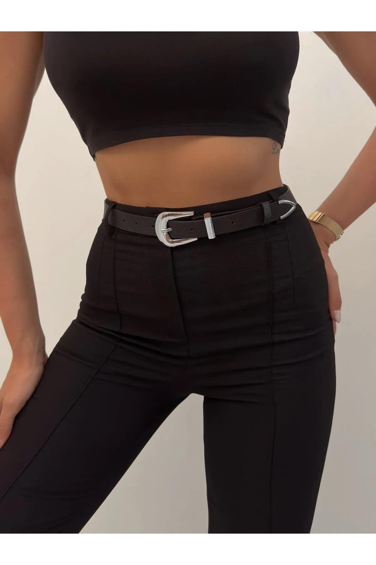 64824 Dewberry Womens Trouser Belt-BLACK-SILVER