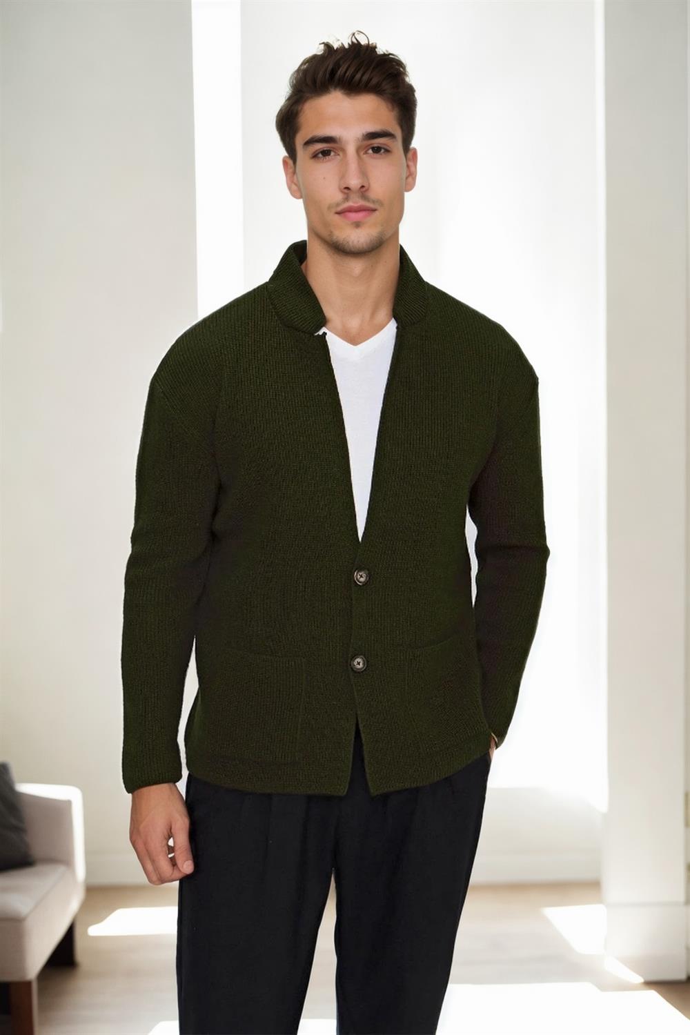 87095 Dewberry Mens Knitwear Cardigan-Khaki