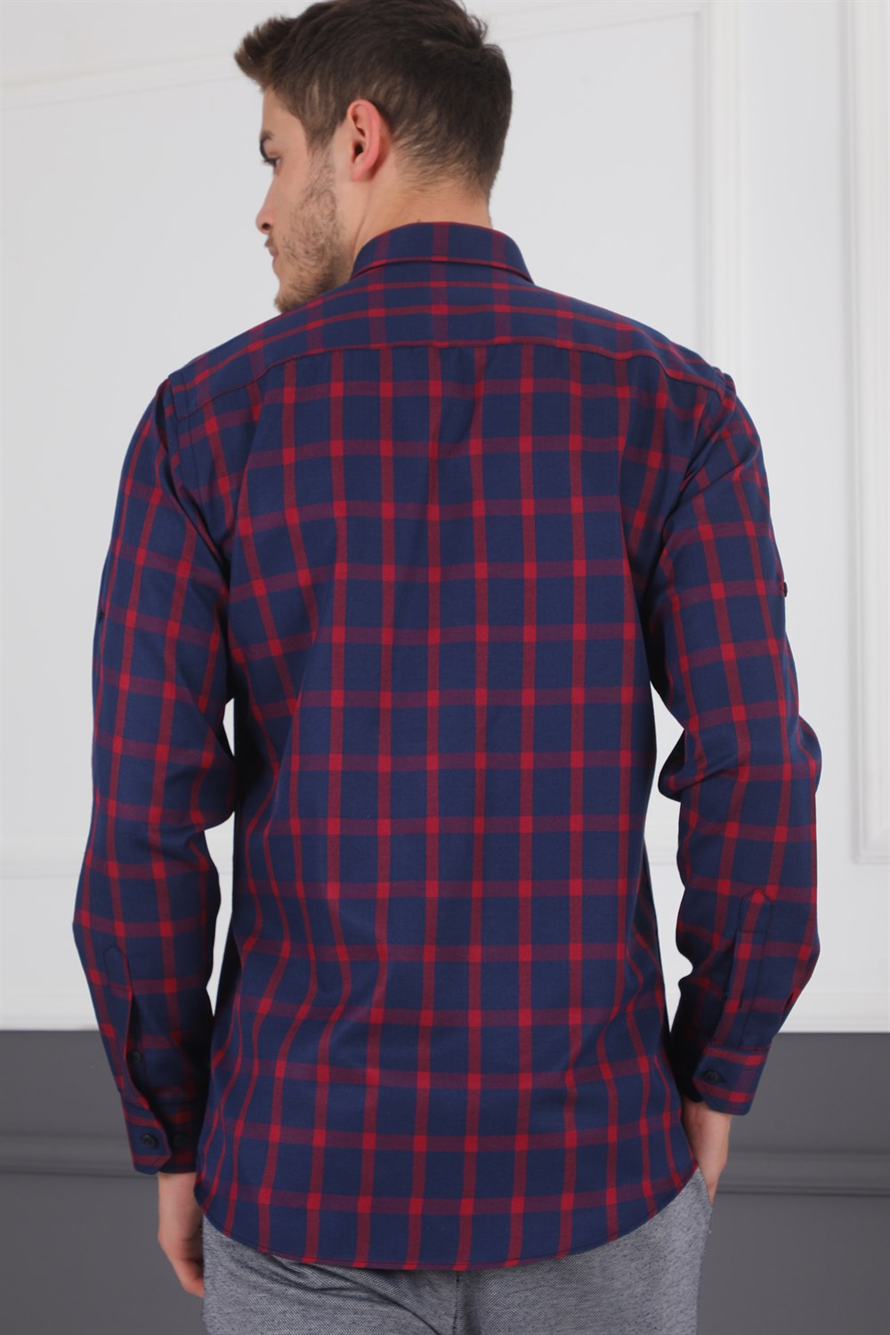 G717 DERBERRY MEN'S SHIRT-NAVY BLUE- BURGUNDY