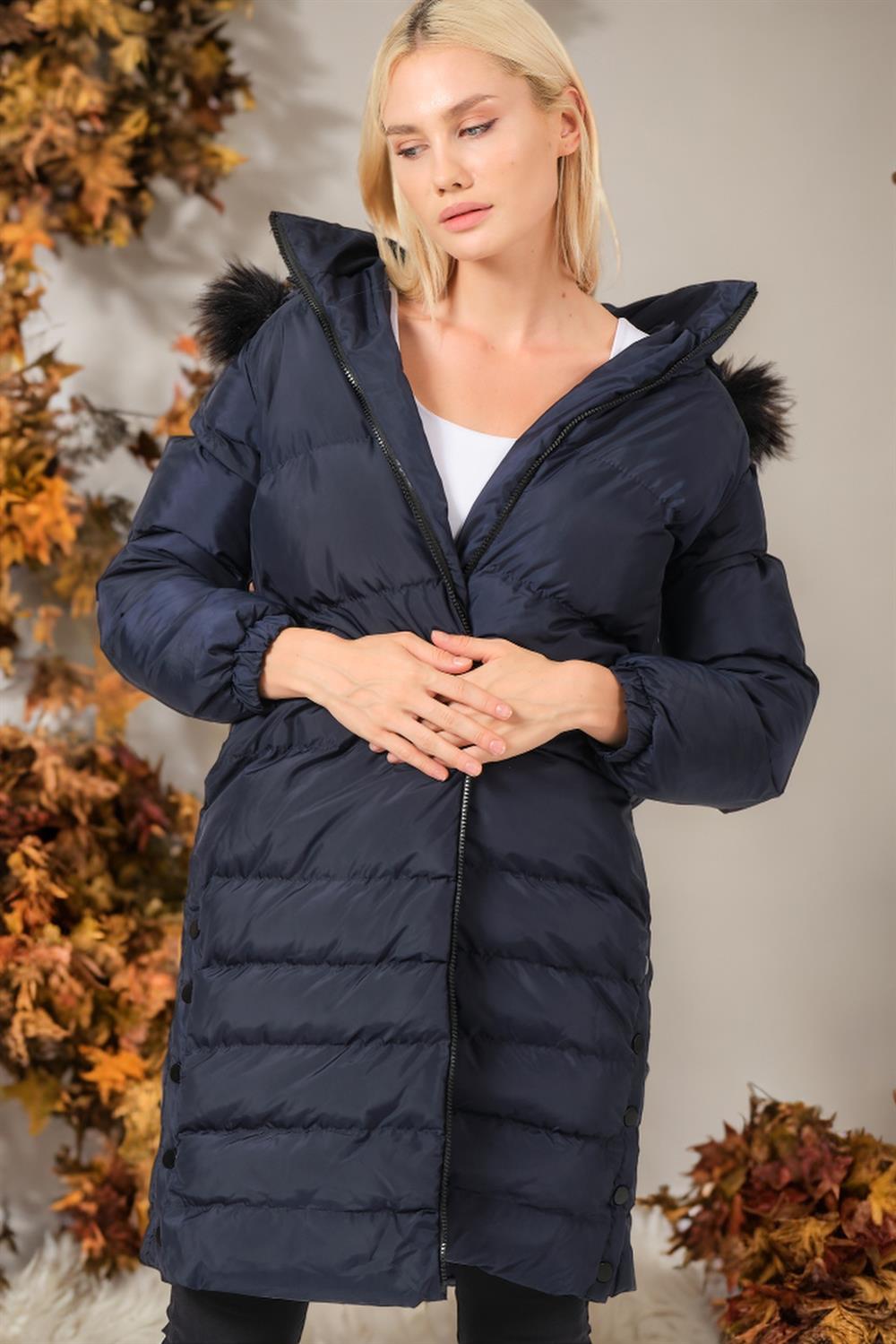 Z6740 DEWBERRY WOMEN'S COAT-PLAIN NAVY BLUE