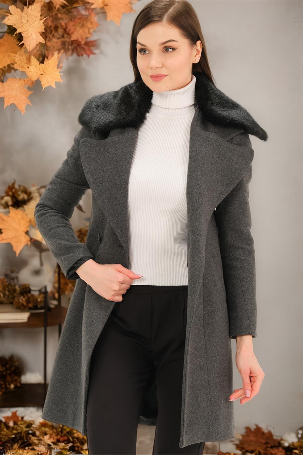 Z6643 DEWBERRY WOMENS COAT-FLAT OPEN ANTHRACITE