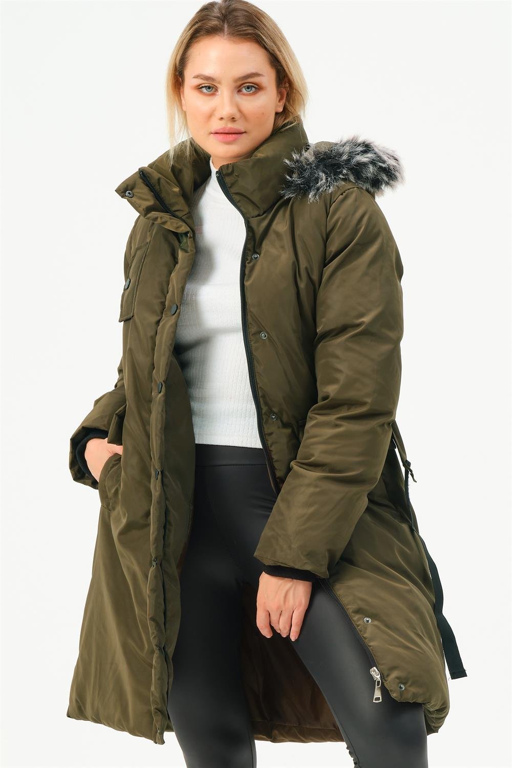 Z6774 DEWBERRY WOMEN&#039;S COAT-KHAKI