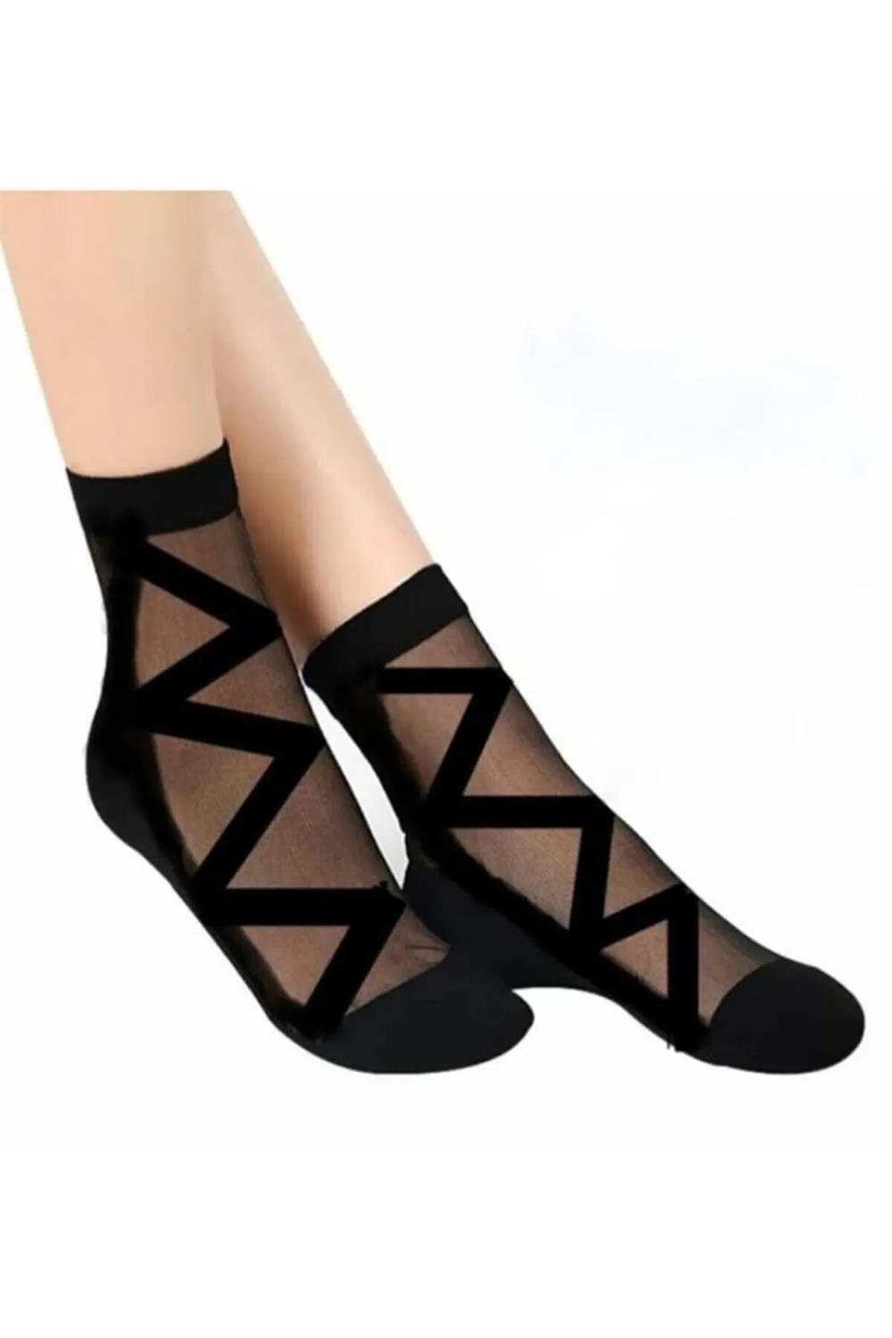 14223 Dewberry Patterned Tulle Women Socks 6 Pack-BLACK