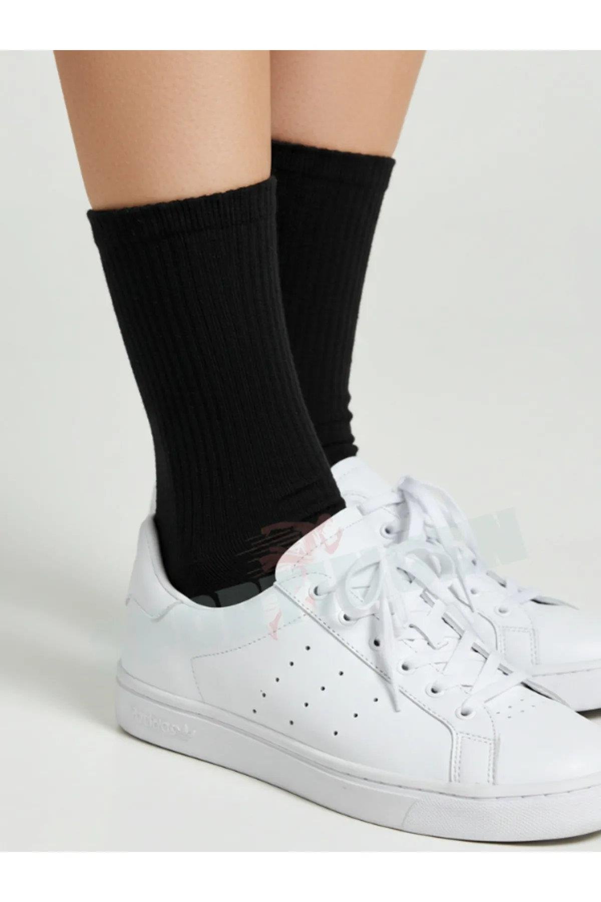 77603 Dewberry Set of 6 Pairs Tennis Length Plain Socks-BLACK