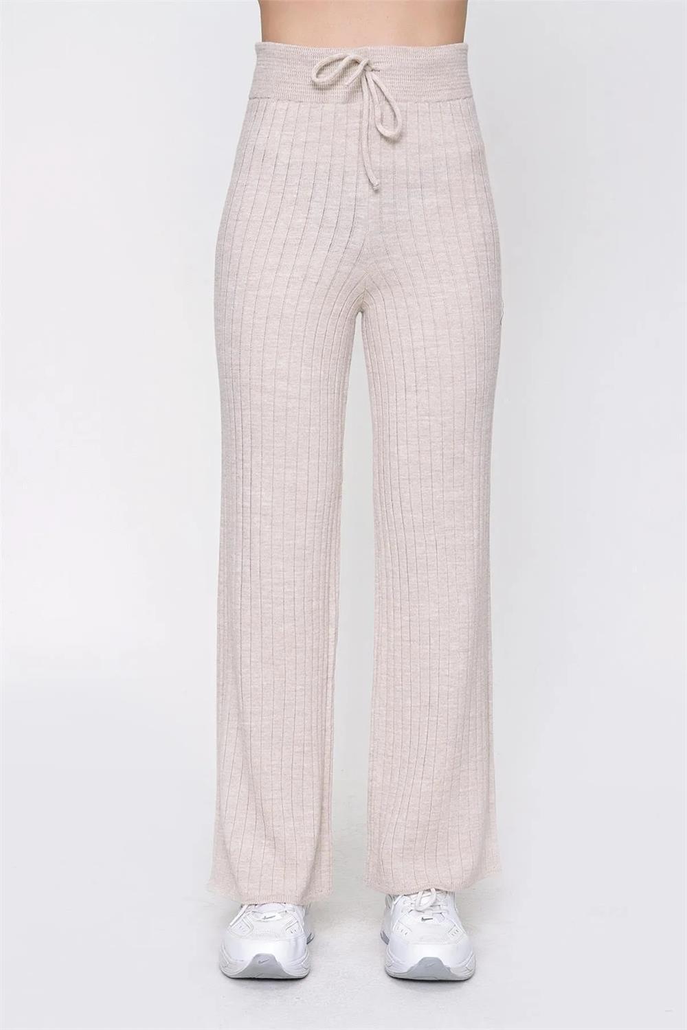 54226 Dewberry Ribbed Knitwear Trousers-BEIGE