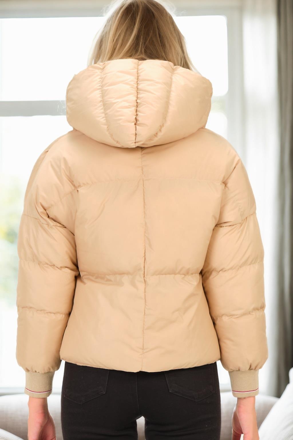 Z6650 DEWBERRY LADIES PUFFER COAT-BEIGE-1