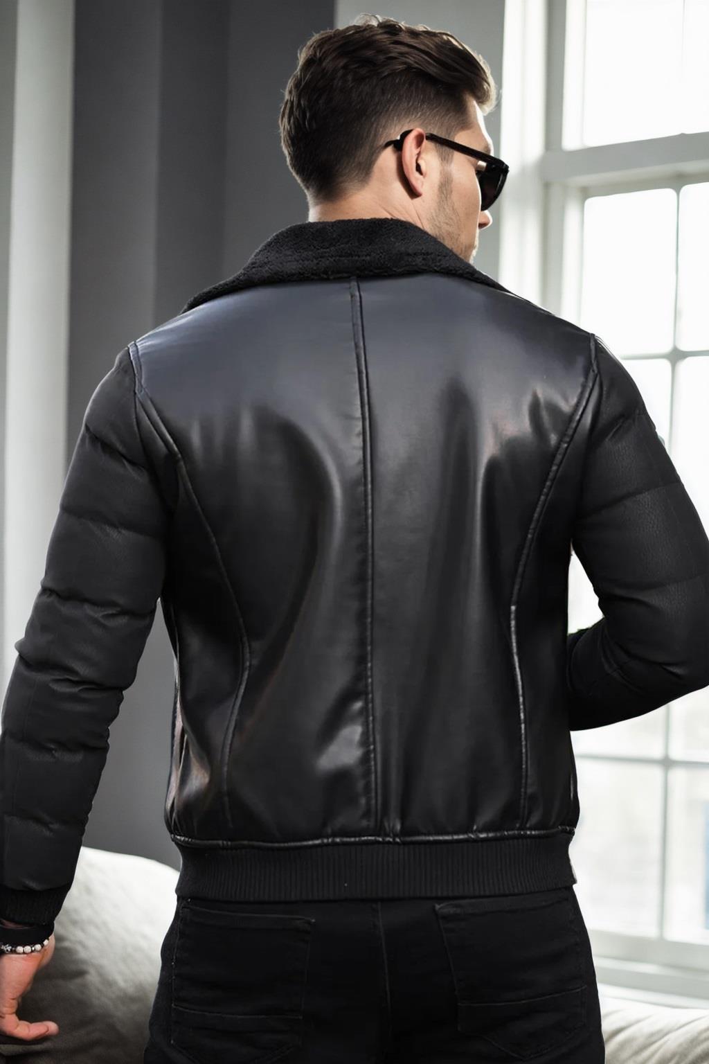 16456 Dewberry Faux Fur Inside Slim Fit Mens Winter Coat-BLACK-BLACK