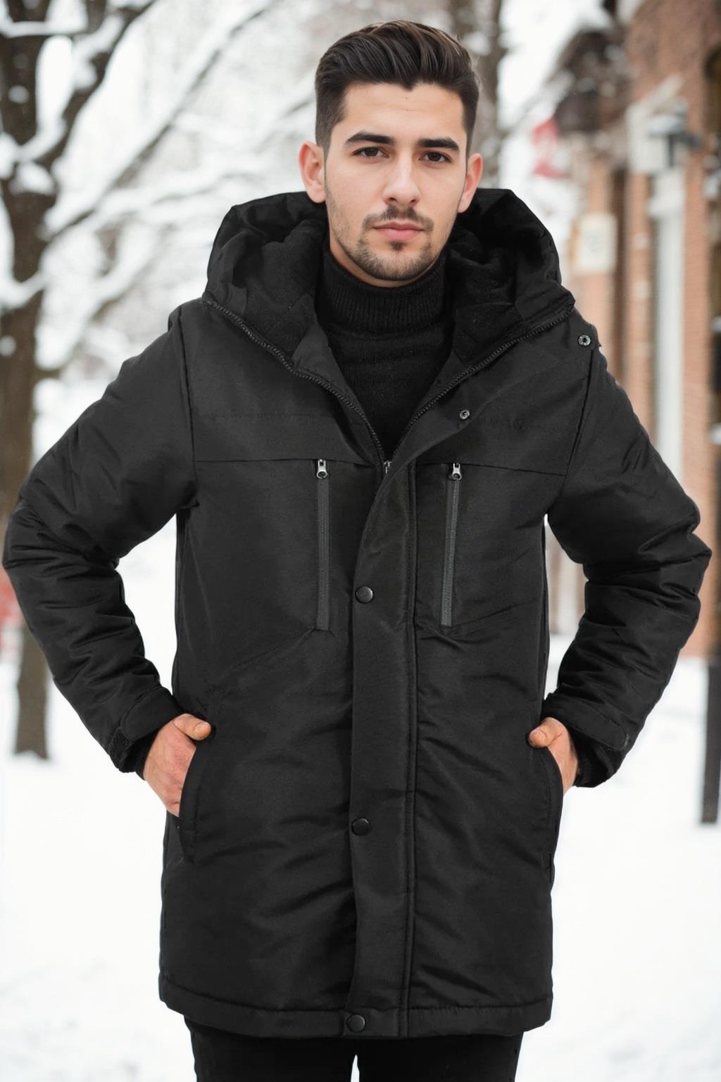 95968 Dewberry Hooded Coat Parka with Fleece Inside-BLACK